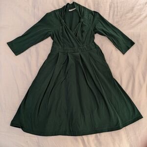 eShakti retro hunter green sweetheart neckline cotton blend dress
